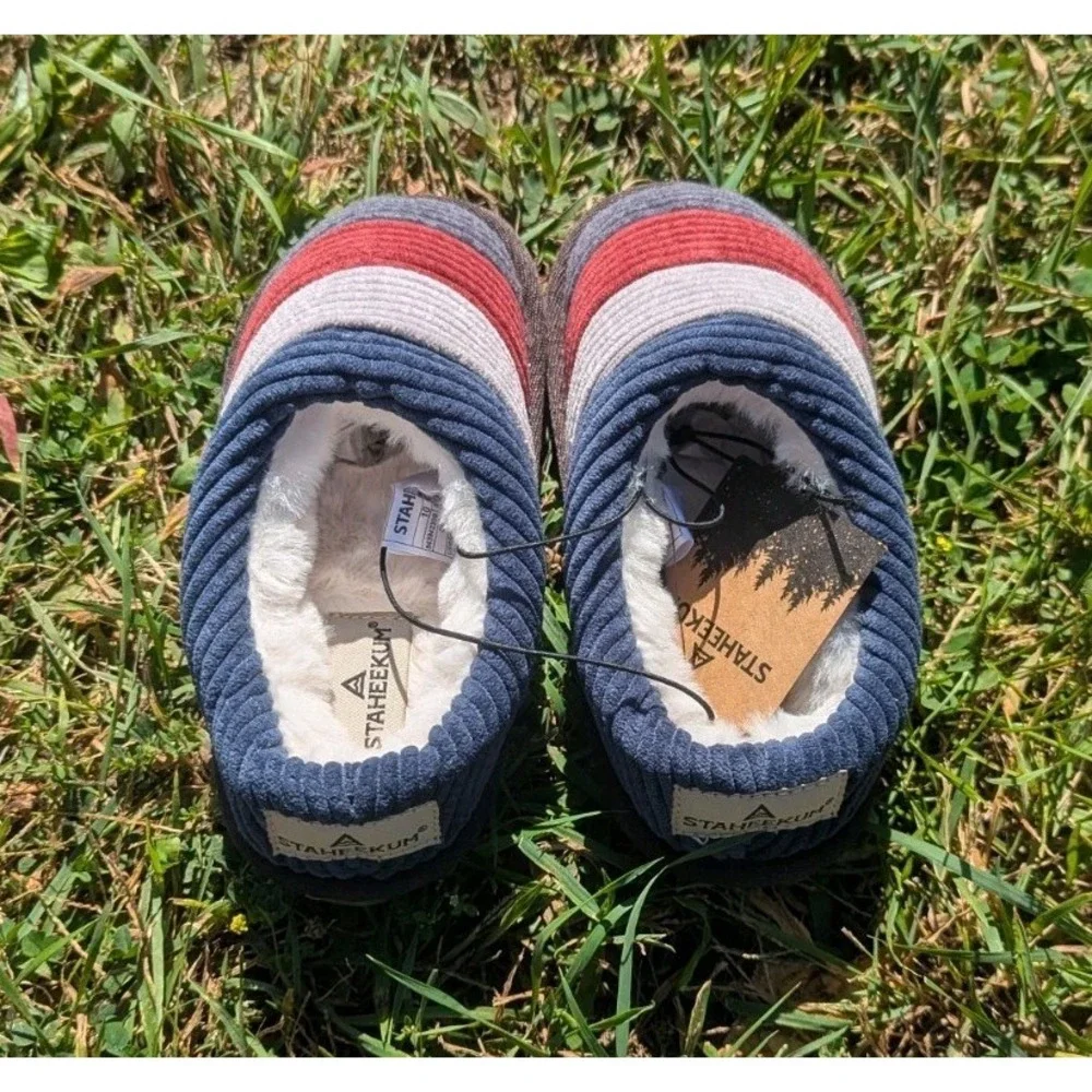 NWT Kids Cozy Corduroy Memory Foam Slippers Striped Staheekum Toddler 10